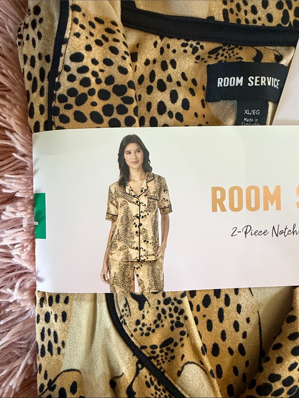 Room Service Women's Gold Leopard 2-Piece Notch Collar Pajama Set - XL - Picture 3 of 7